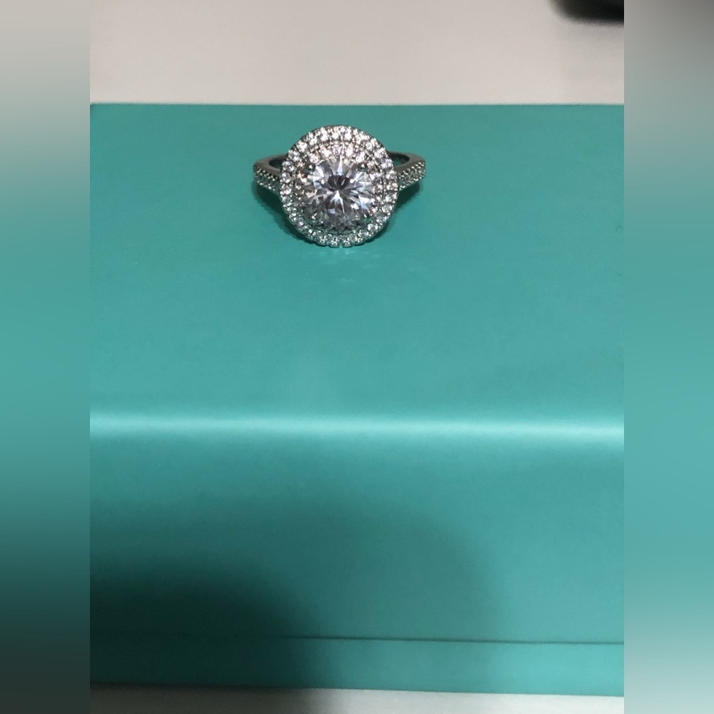 Sona Sterling Silver Double Halo Ring